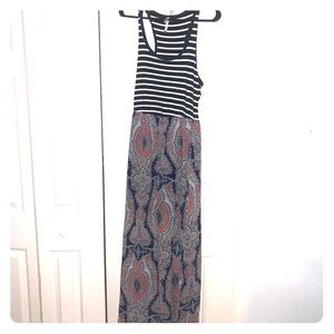 Navy stripe and floral tank top dress